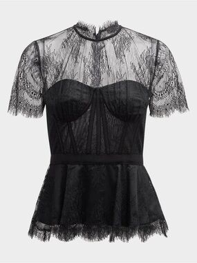 Jonathan Simkhai Kehlani Lace Bustier Top Black Sheer Peplum Fit & Flare